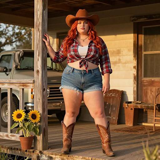 Proud Redneck Girl on Rustic Porch