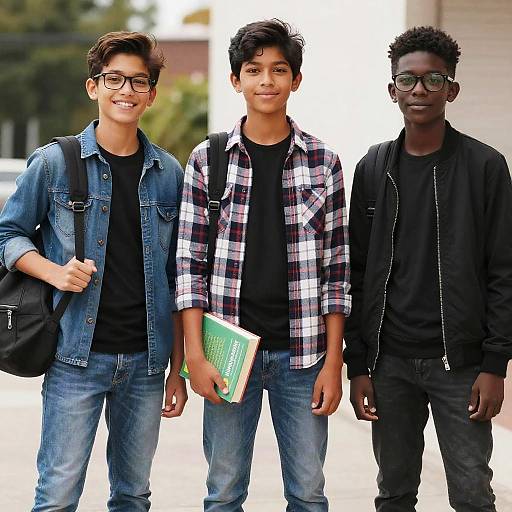 Plaid-clad Teens Outdoors Reading Together