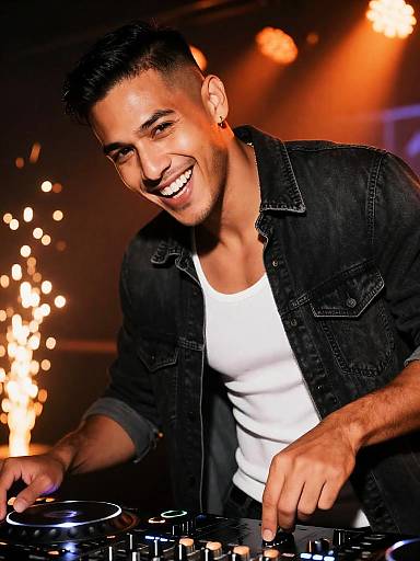 Male DJ Laughing in Club with DJ Mixer