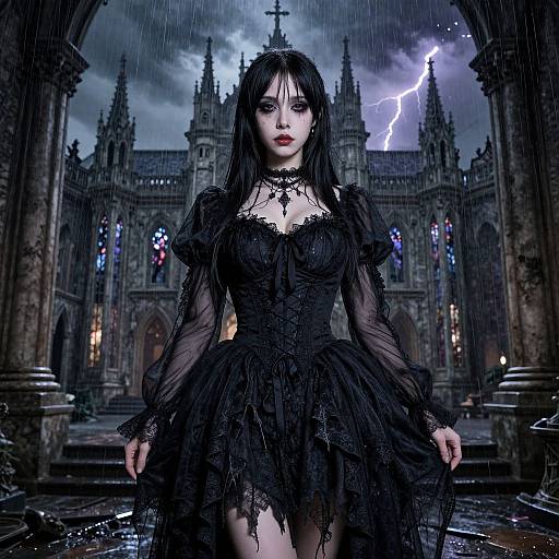Gothic Party Dress in Stormy Mansion