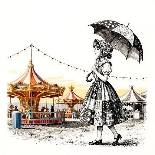 Retro Patchwork Girl Seaside Carnival
