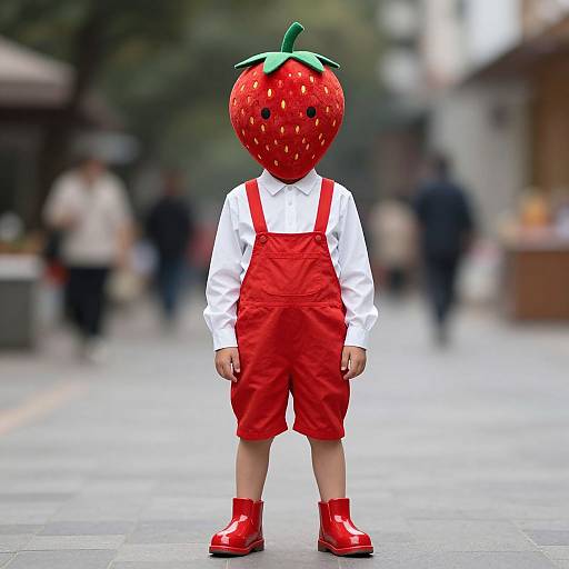 Boy in Strawberry Costume Outdoors