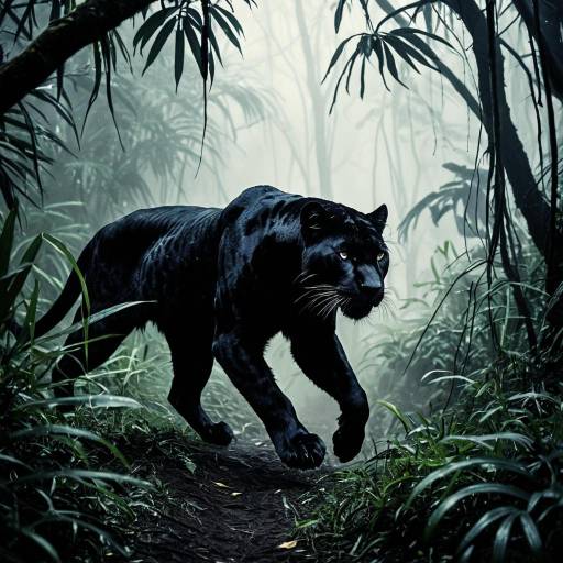 Black Panther in Foggy Jungle