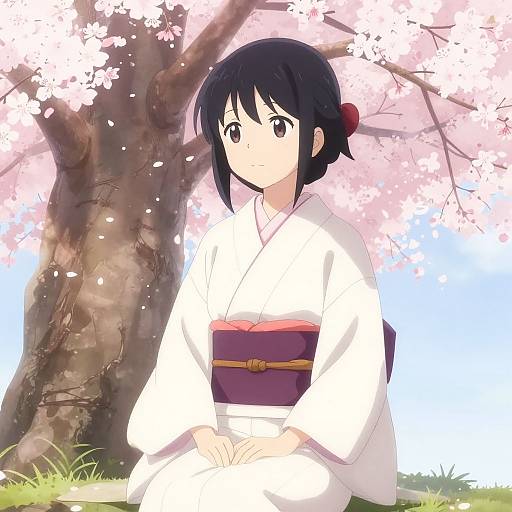 Anime Girl Under Cherry Blossoms