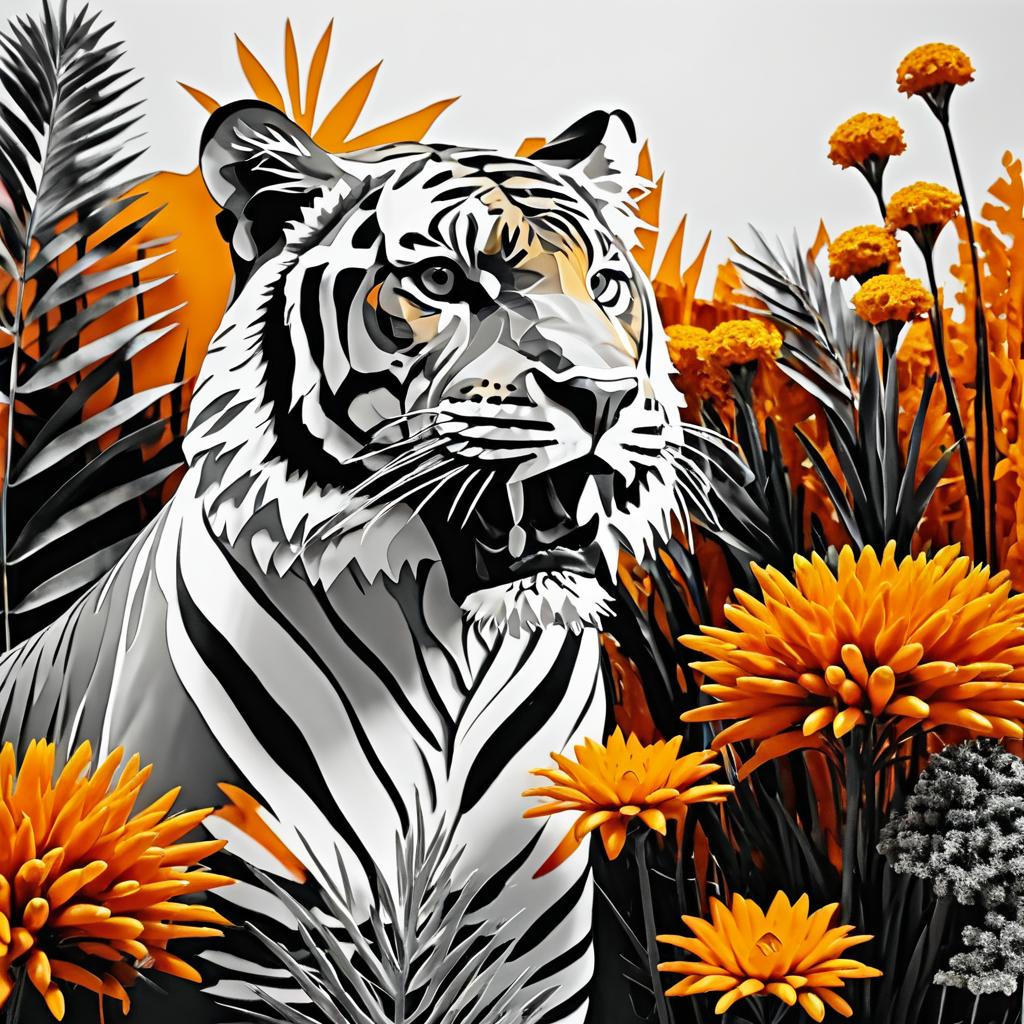 Expressionist Tiger in a Floral Landscape