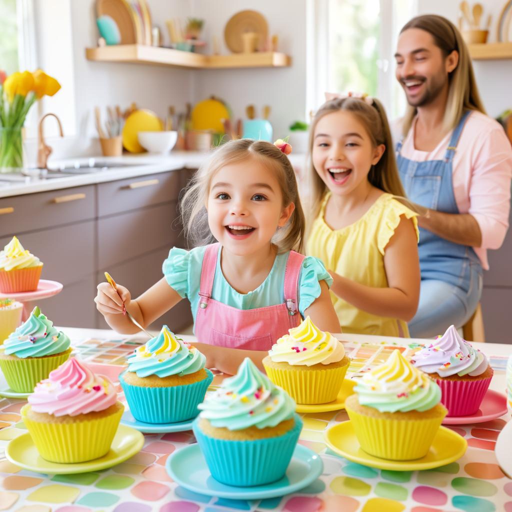 Cheerful Girl with Colorful Cupcake