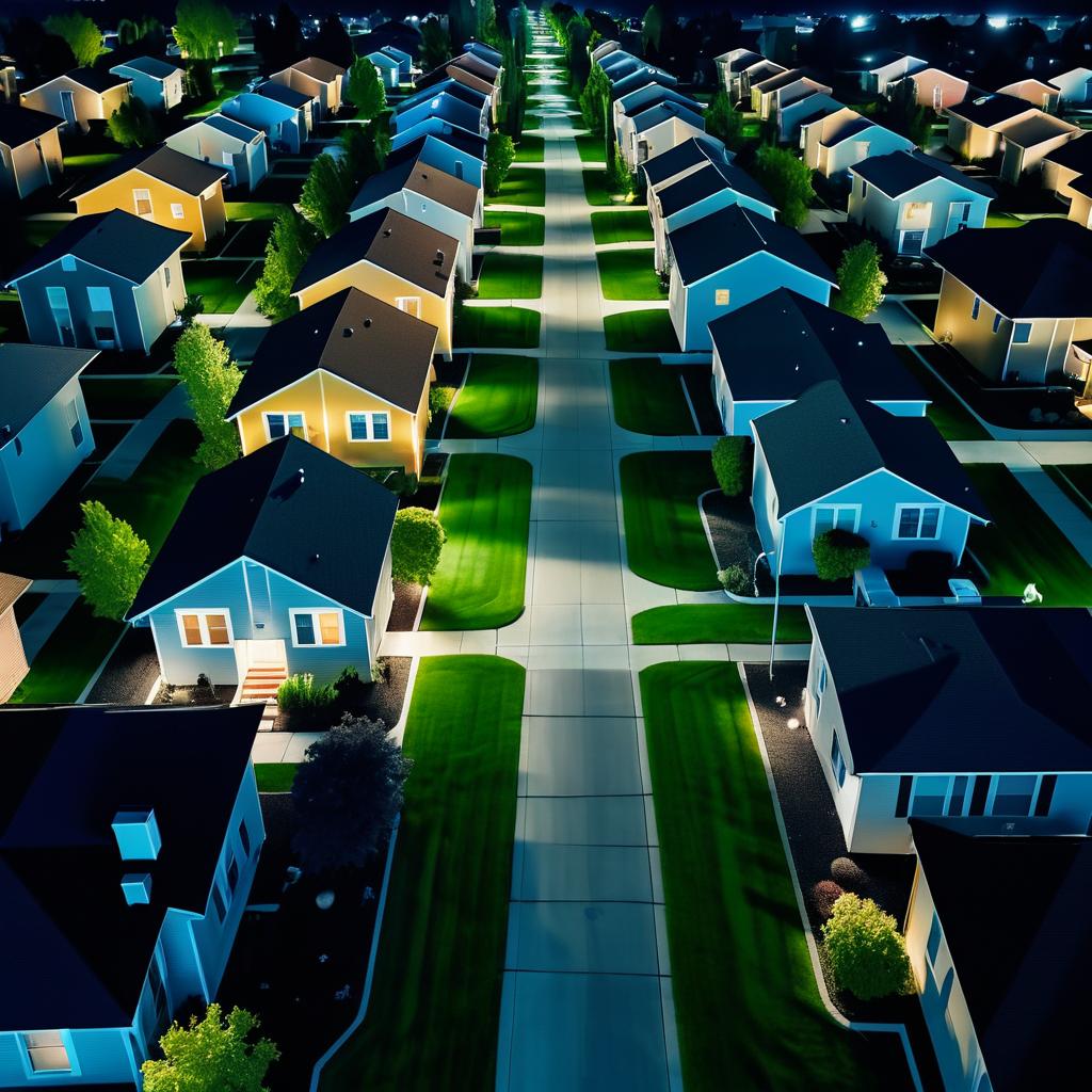 Aerial Night in Suburban Serenity