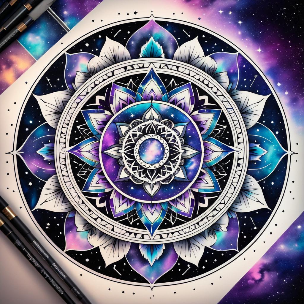 Intricate Mandala with Cosmic Nebula Design