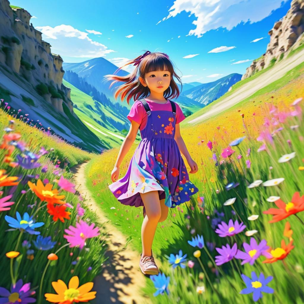 Anime Girl in a Colorful Wildflower Valley