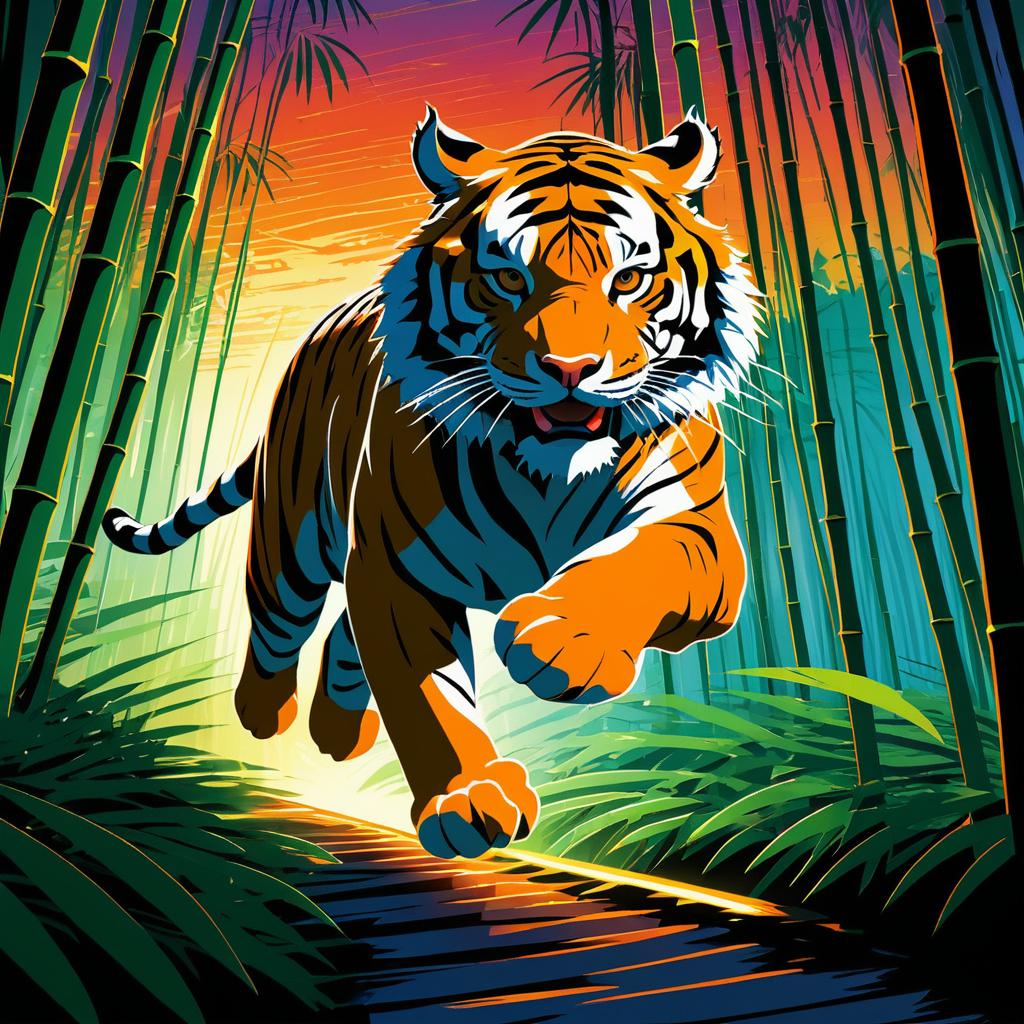 Fearless Tiger in Bamboo Forest Scene