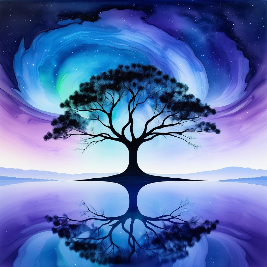 Ethereal Tree Galaxy Watercolor Art