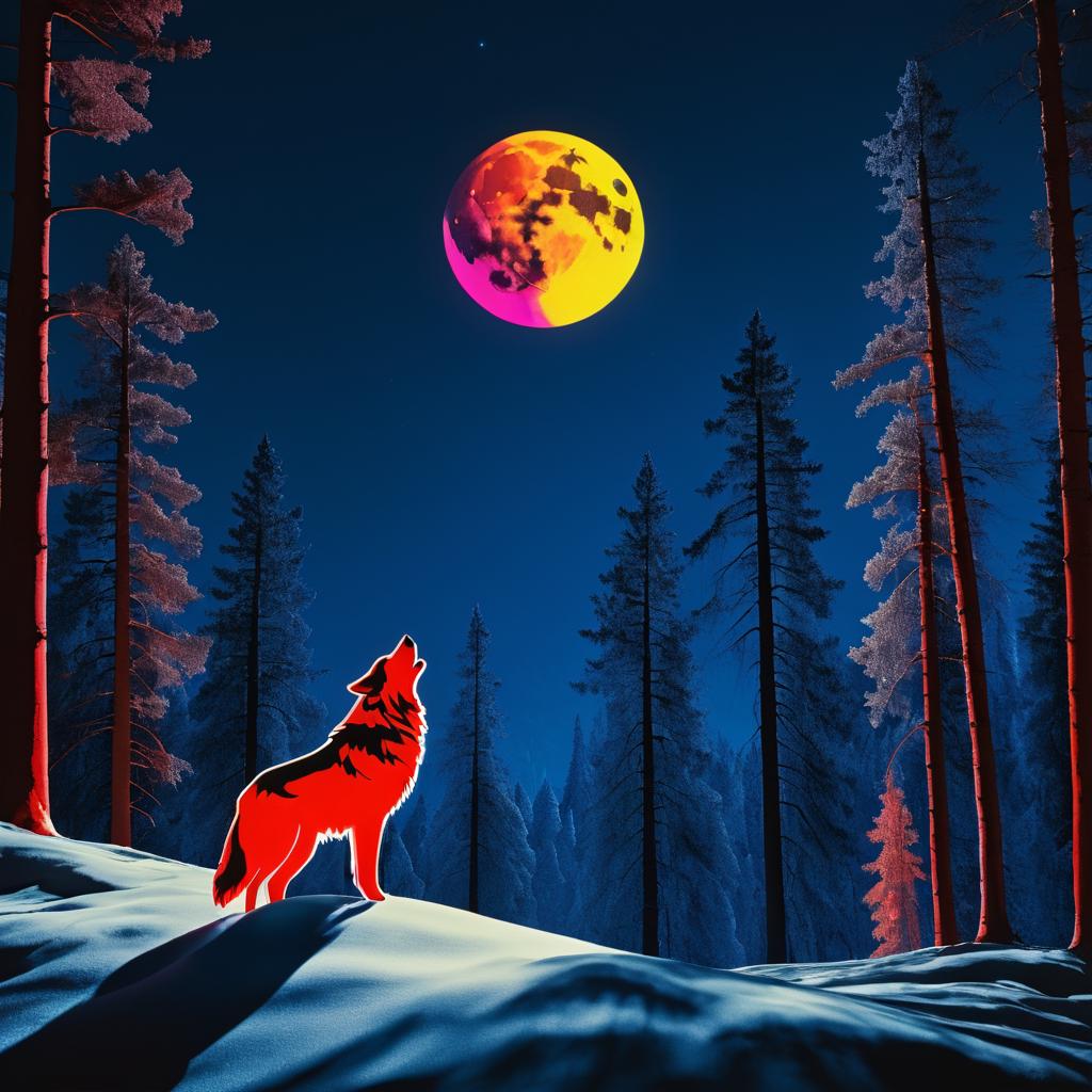 Vibrant Lone Wolf Howling at Moon