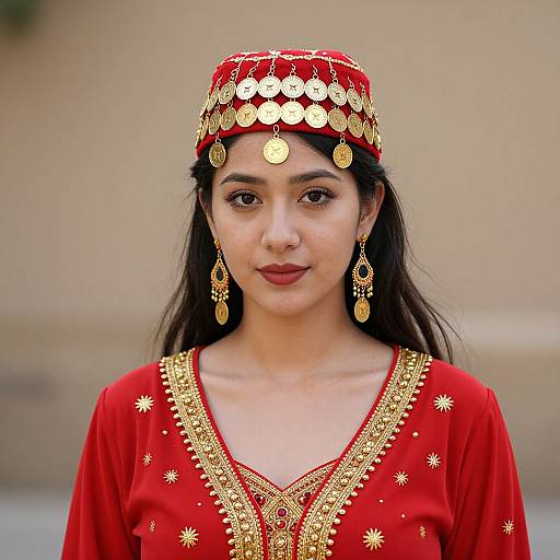 Vintage Ethnic Dance Woman in Red
