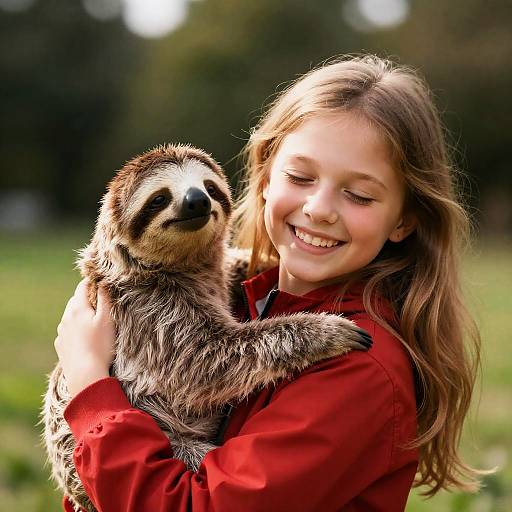 Joyful Girl with Sloth and Sunshine