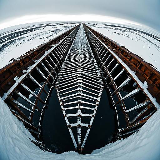 Collapsed Rusting Ice Bridge in Arctic Tundra