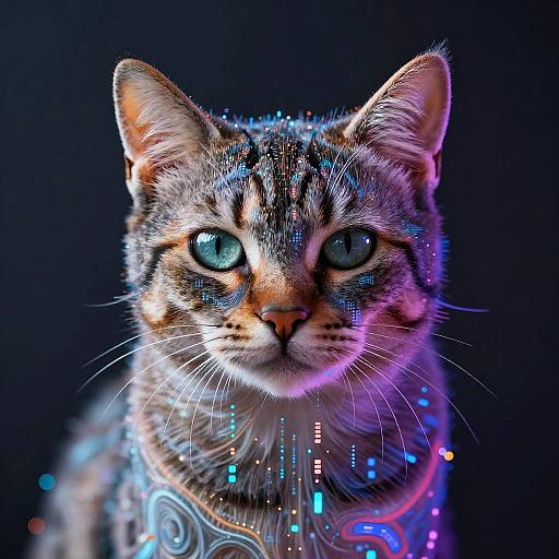 Abstract AI Cat with Digital Streams