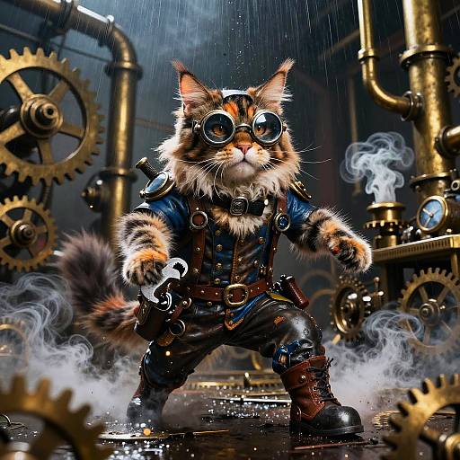 Steampunk Maine Coon Engineer Cat