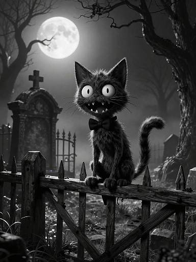 Spooky Stylized Cat in Graveyard