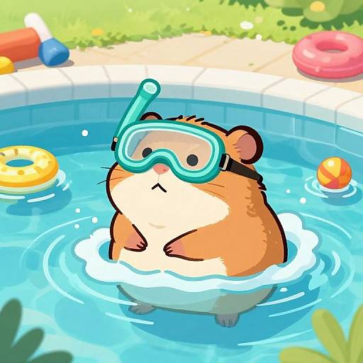 Chubby Hamster Swimming Cartoon Fun