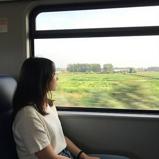 Contemplative Woman on Sunlit Train