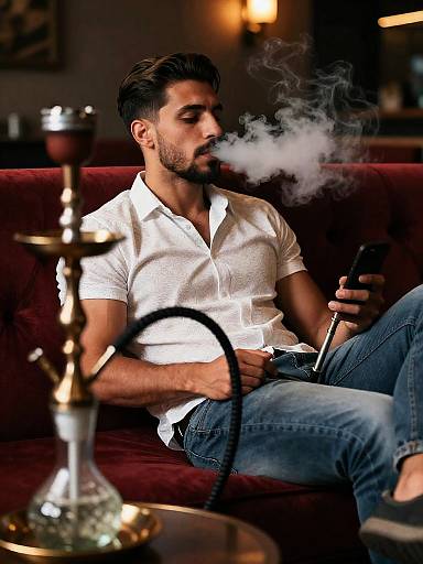 Man Smoking Shisha in Lounge