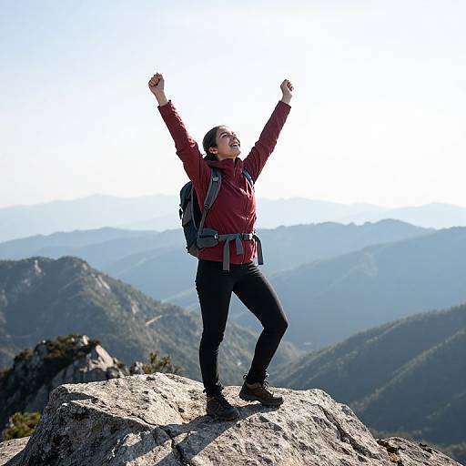 Victorious Female Hiker on Mountain Summit