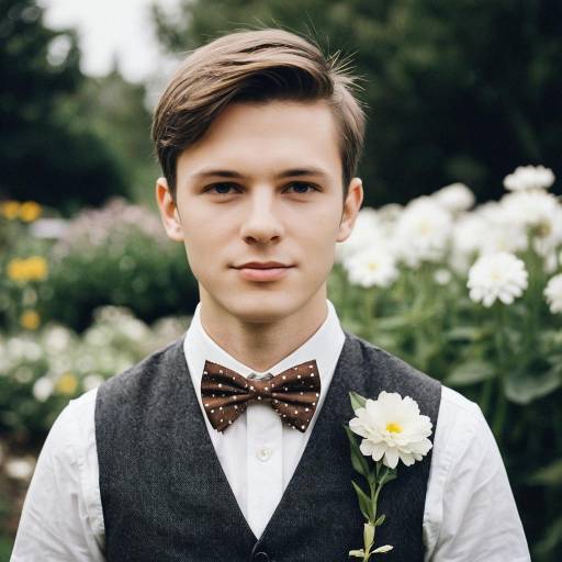 Young Man in Wedding Attire with Flower