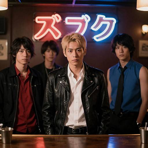 Neon-Bar Quartet with Japanese Signage