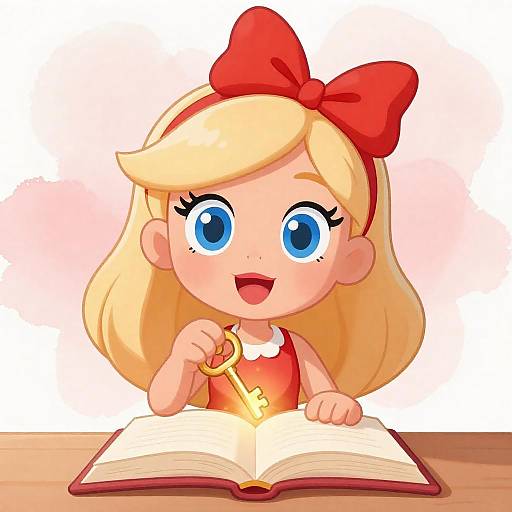 Blonde Cartoon Woman with Glowing Key