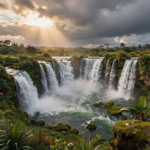 Emerald Fantasy Landscape with Waterfalls
