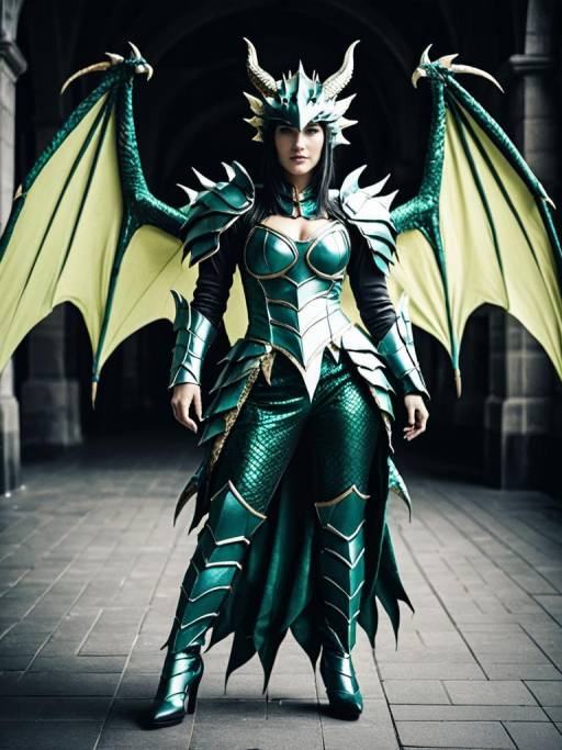 Woman in Detailed Dragon Cosplay Costume with Wings