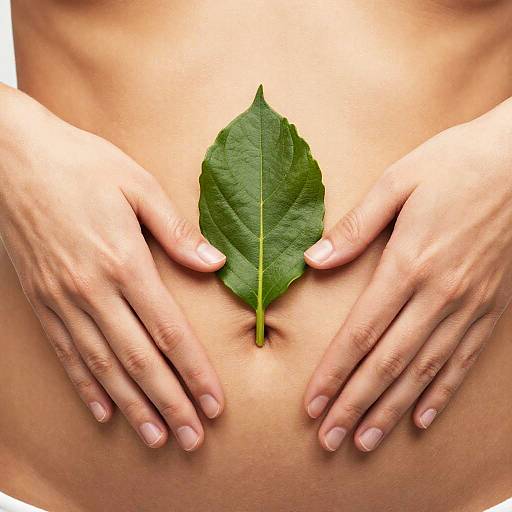 Close-Up of Hands Framing Leaf on Skin