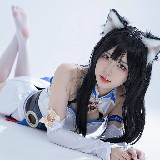 Cosplay Woman with Cat Ears Lying Down