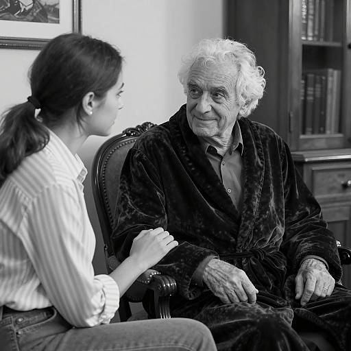 Elderly Man and Young Woman in Conversation