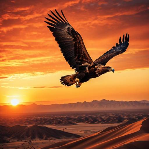 Majestic Golden Eagle Over Desert Sunset