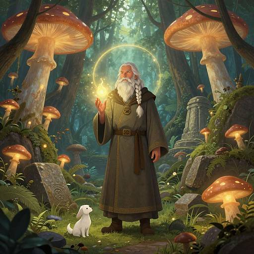 Serene Druid in Enchanted Forest