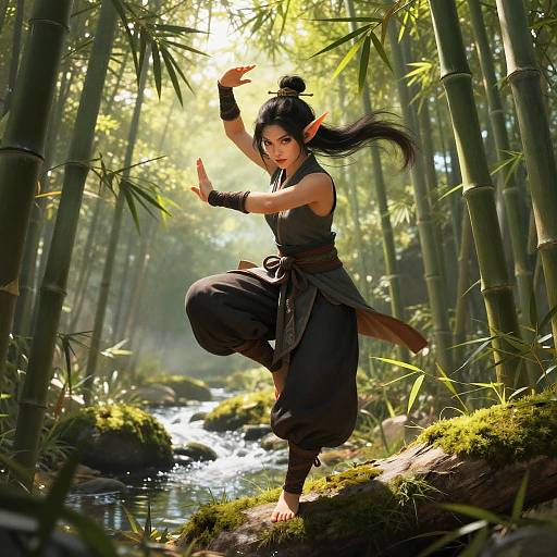 Graceful Goblin Monk in Bamboo Grove