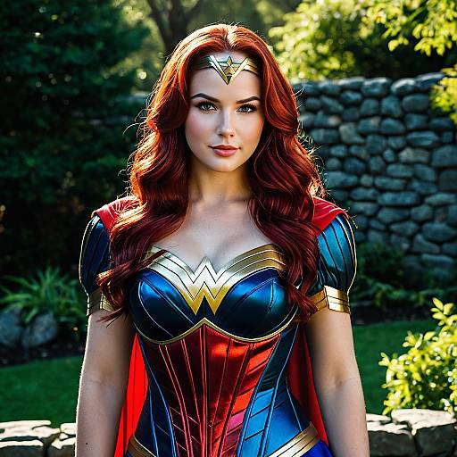 Young Woman in Wonder Woman Cosplay Costume