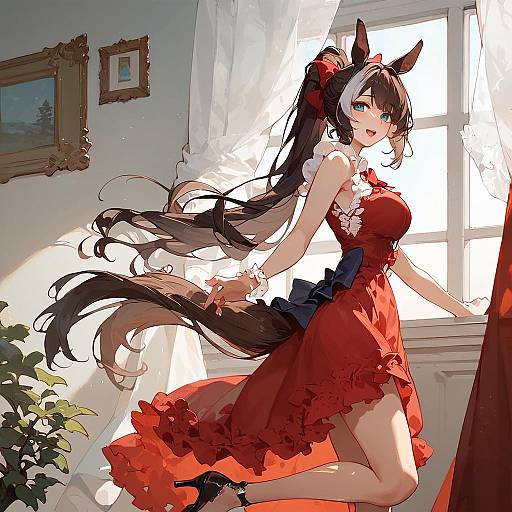 Anime Horse Girl in Red Dress