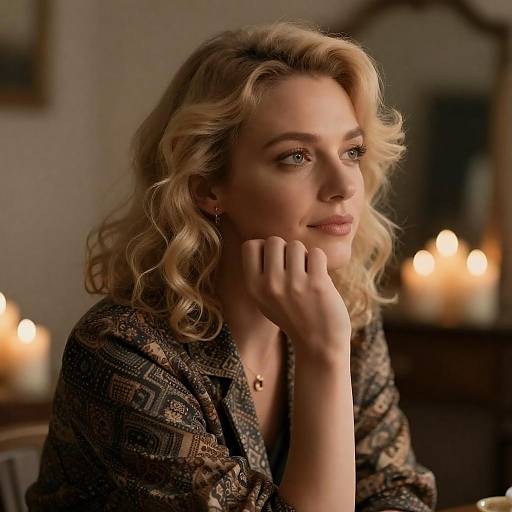 Pensive Blonde in Patterned Jacket