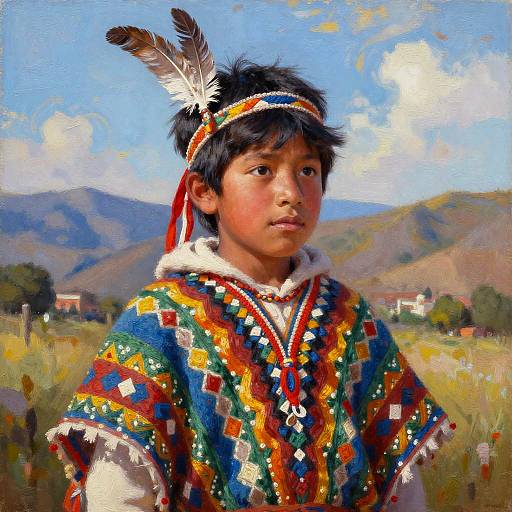 Young Incan Boy in Vibrant Poncho