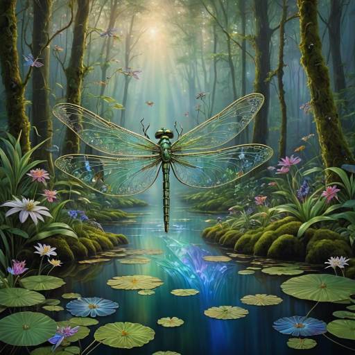 Majestic Dragonfly in Enchanted Forest Majestic Dragonfly in Enchanted Forest