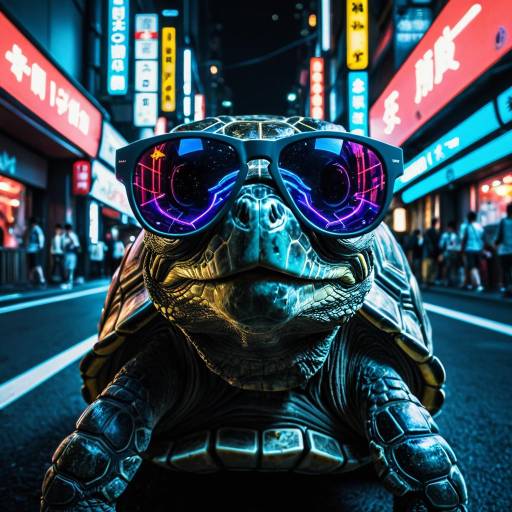Tortoise with Futuristic Sunglasses on Neon Tokyo Street Tortoise with Futuristic Sunglasses on Neon Tokyo Street