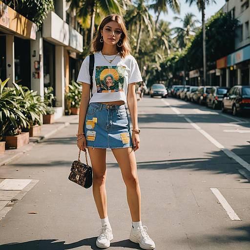 Trendy Teen Fashion in Sunlit Urban Street