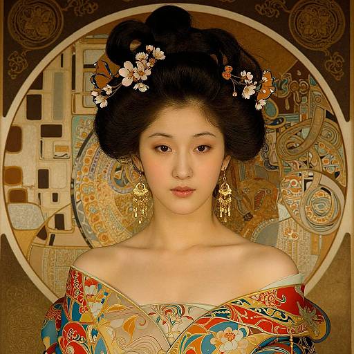 Elegant Chinese Woman in Art Nouveau Style