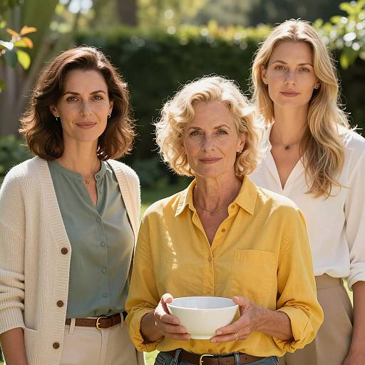 Three Women Enjoying a Sunlit Garden