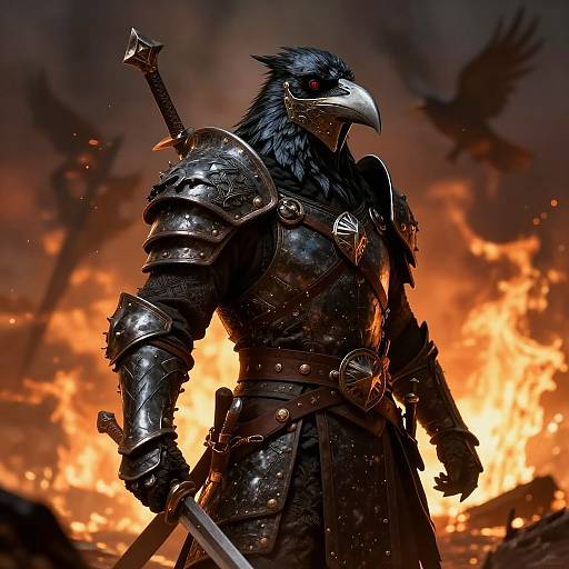 Crow Motif Armored DnD Warrior