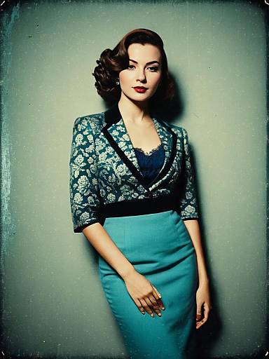 Chic Woman in Floral Blazer and Pencil Skirt