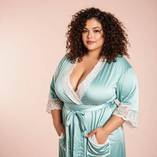 Confident Plus-Size Woman in Satin Robe