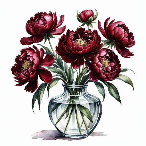Dark Red Peonies Bouquet in Glass Vase